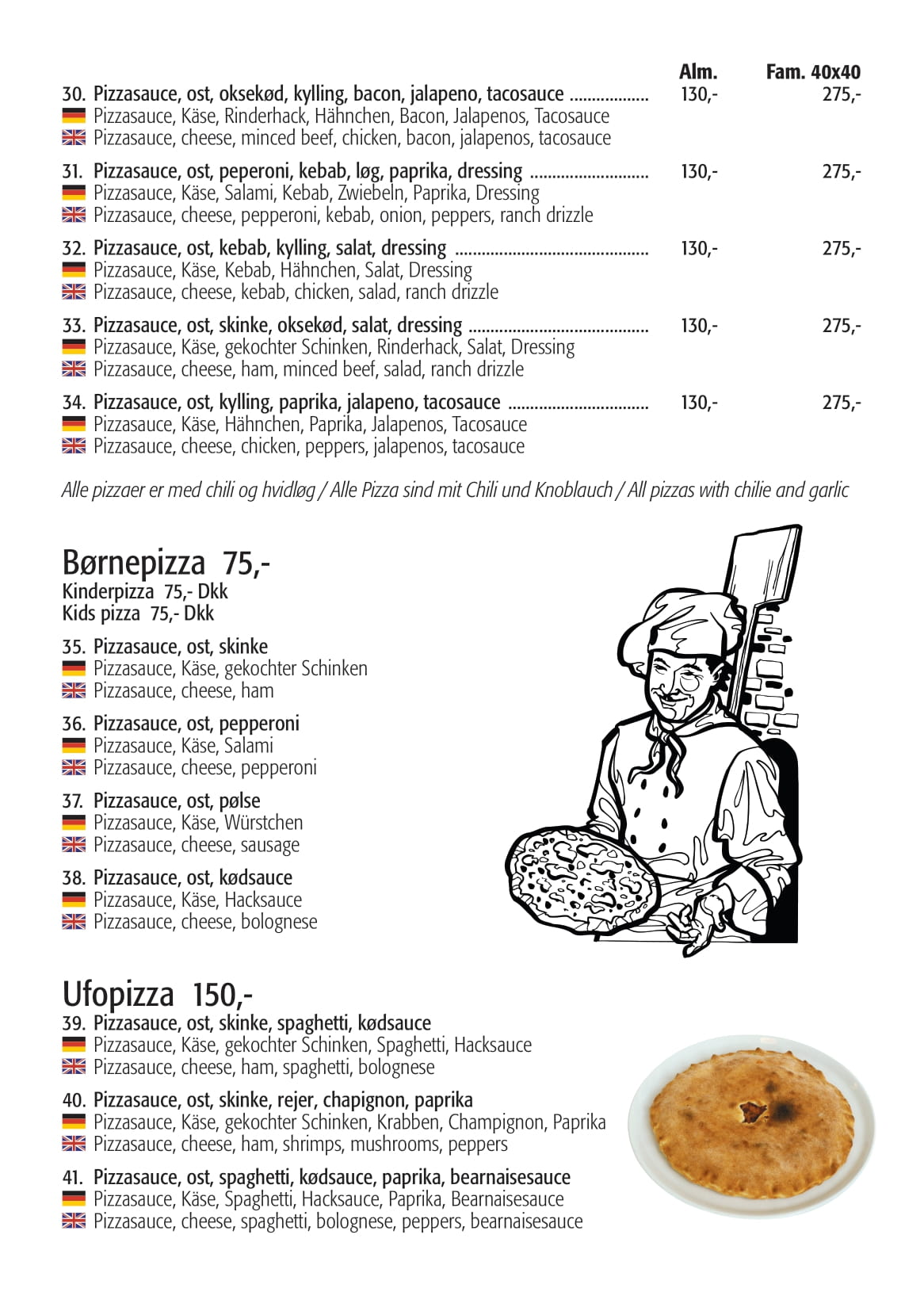 Pizza, Mexi & spec. pizza, Børnepizza & Ufopizza